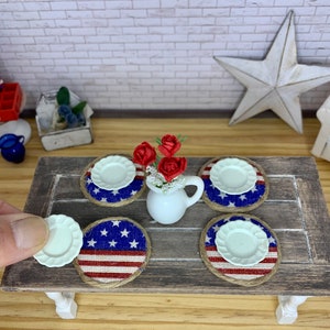 Miniature dollhouse American Flag placemats or table chargers, dollhouse accessories, dollhouse decorations, Independence Day