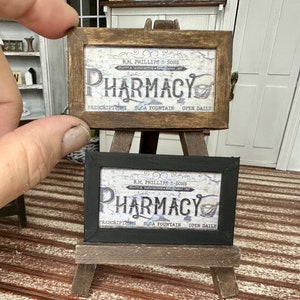 Miniature dollhouse Pharmacy framed sign, mini framed picture