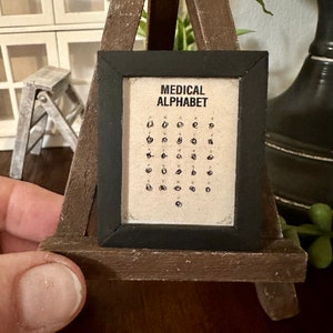 Miniature dollhouse framed Medical Alphabet, miniature doctor or hospital picture, dollhouse poster