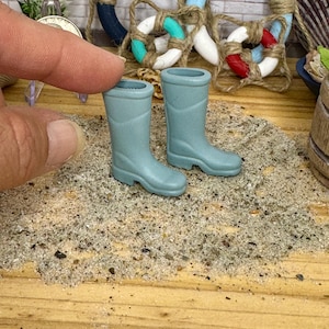 Miniature dollhouse boots, rain boots, muck boots, dollhouse shoes