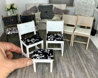 Miniature dollhouse, tall chairs with backs, dollhouse furniture