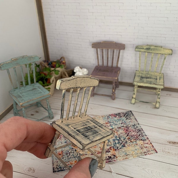 Miniature dollhouse shabby chic chairs, farmhouse chairs, miniature furniture, miniature kitchen, miniature plant stand