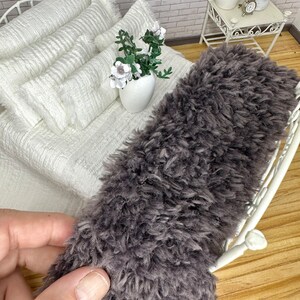 Miniature dollhouse Smokey Gray knitted plush blanket, dollhouse bedding accessory