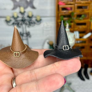 Miniature dollhouse decorative leather witch or wizard hats, fall or Halloween accessories, mini witch hats