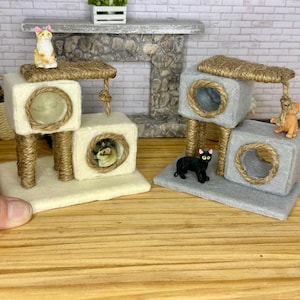 Miniature dollhouse Cream or Gray cat house, condo, cat tree, miniature pet accessory
