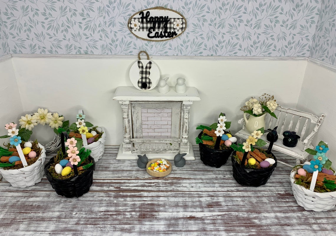 Miniature Dollhouse Easter Baskets With Eggs and Carrots, Miniature ...
