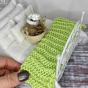 Miniature dollhouse Celery knitted bamboo blanket, bed runner, or throw, miniature dollhouse bedding accessory
