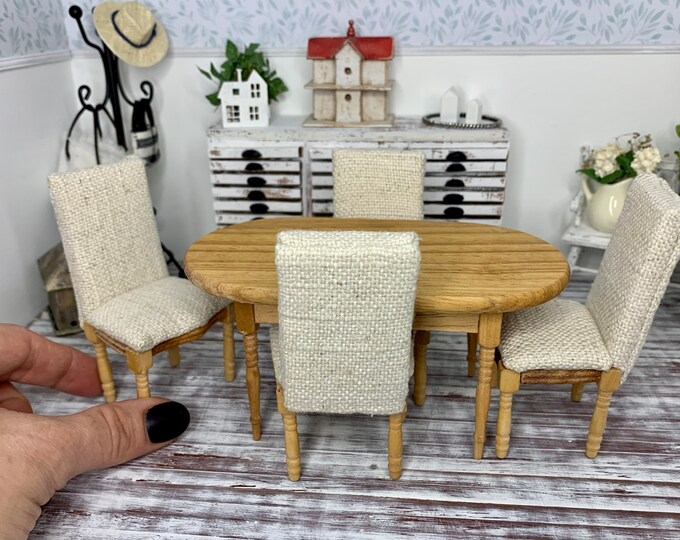 Miniature Dollhouse Dining Table Set With Fabric Covered Etsy