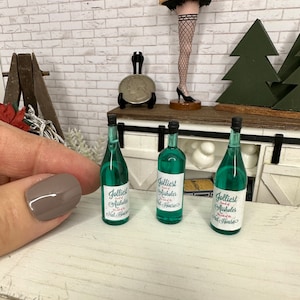 Miniature dollhouse funny Christmas wine bottles, Aqua bottles, miniature drinks