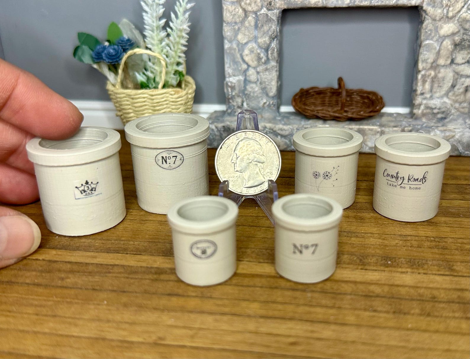 4 Mini Crocks Miniature Dollhouse Vintage Style Crocks, Mini Crockery, Large, Medium ...