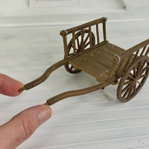 Miniature Dollhouse pull wagon, old style wood looking, 2 wheel pull wagon