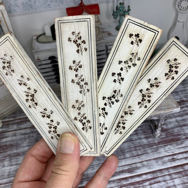 Miniature dollhouse decorative floral shutters, aged white, miniature accessory