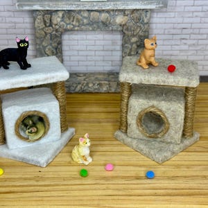 Miniature dollhouse cat house, condo, cat tree, miniature pet accessory, White or Beige