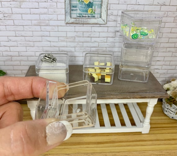 Miniature Dollhouse Clear Storage Containers, Miniature Kitchen Accessory,  Dollhouse Accessory 