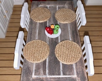 Miniature dollhouse Burlap chargers or placemats, miniature dollhouse accessory, miniature table, dollhouse plates