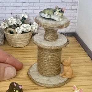 Miniature dollhouse Beige cat house, condo, cat tree, miniature pet accessory