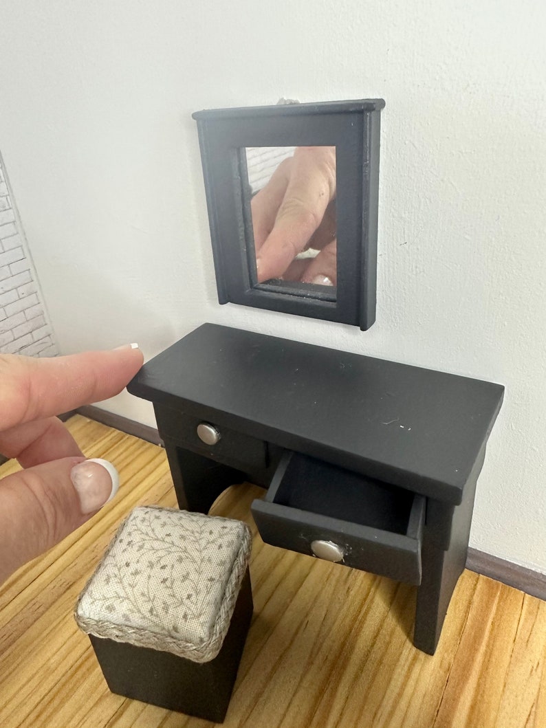 Vintage Miniature Dollhouse Furniture Set brass Bed Chairs Table Mirror, image size:794x1059