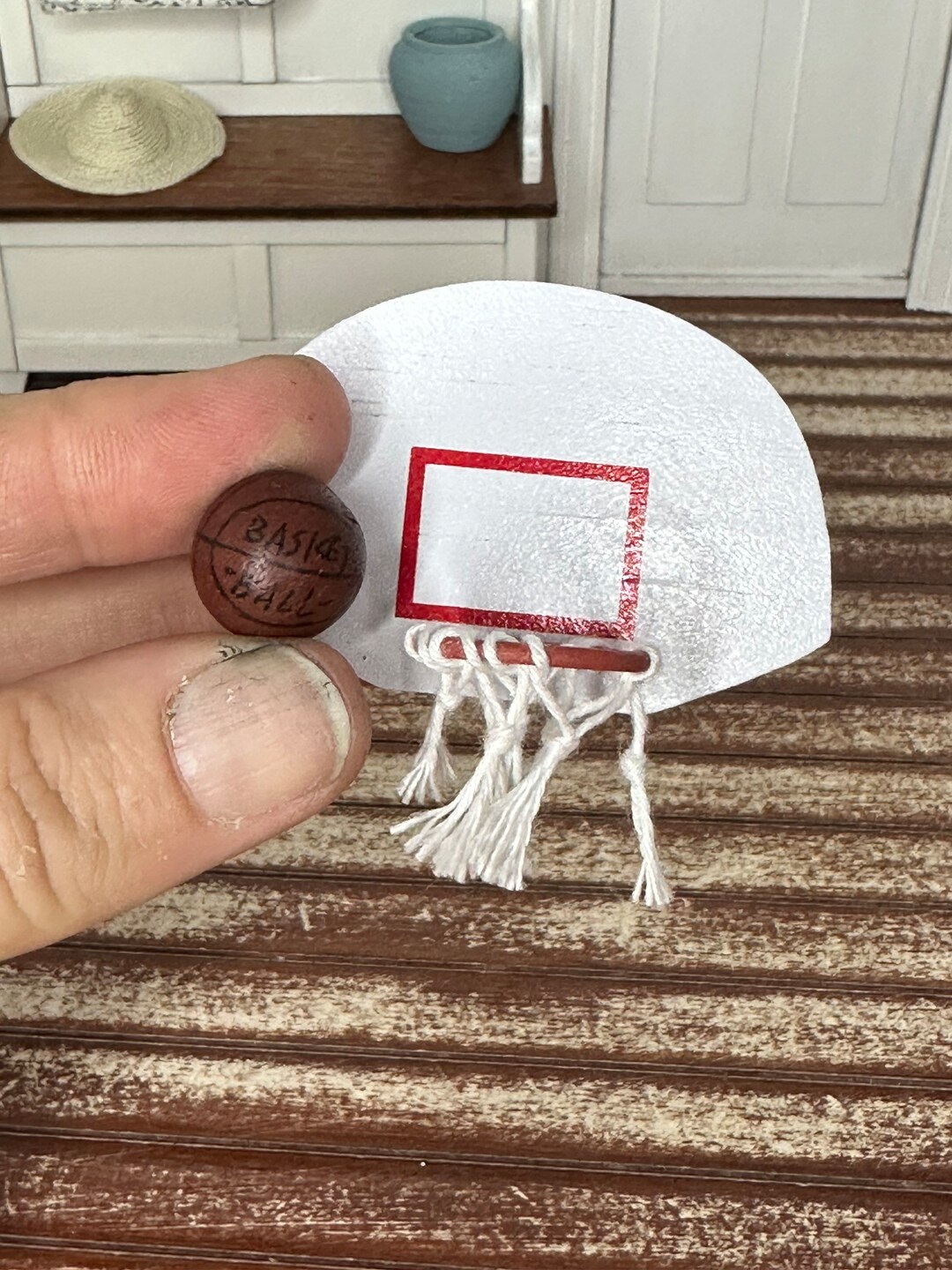 Miniature Dollhouse Basketball Goal Hoop With Backboard and Basketball
