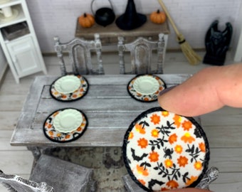 Miniature Halloween charger place mats, 1:12, miniature table decor, halloween mini, fall miniature