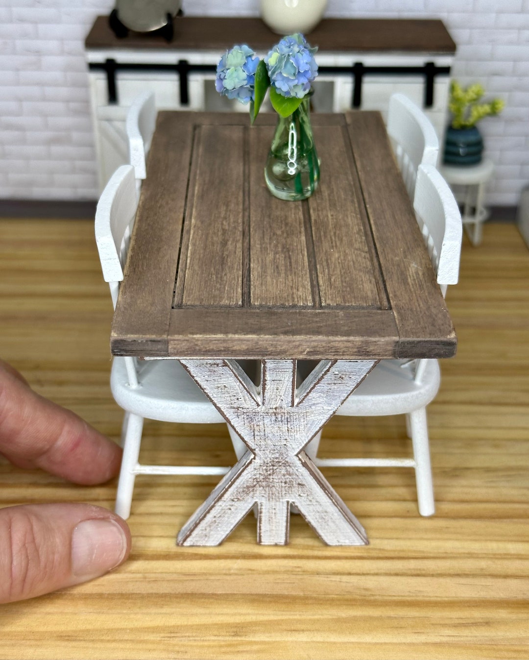 Miniature Dollhouse Dining Table Set of 5 Pieces Farmhouse Etsy
