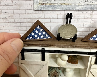 Miniature dollhouse folded American Flag case, military miniature, dollhouse Americana, mini flag