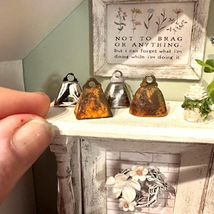 Miniature dollhouse cowbells, dollhouse farmhouse decor, miniature cowbells, silver or rusted