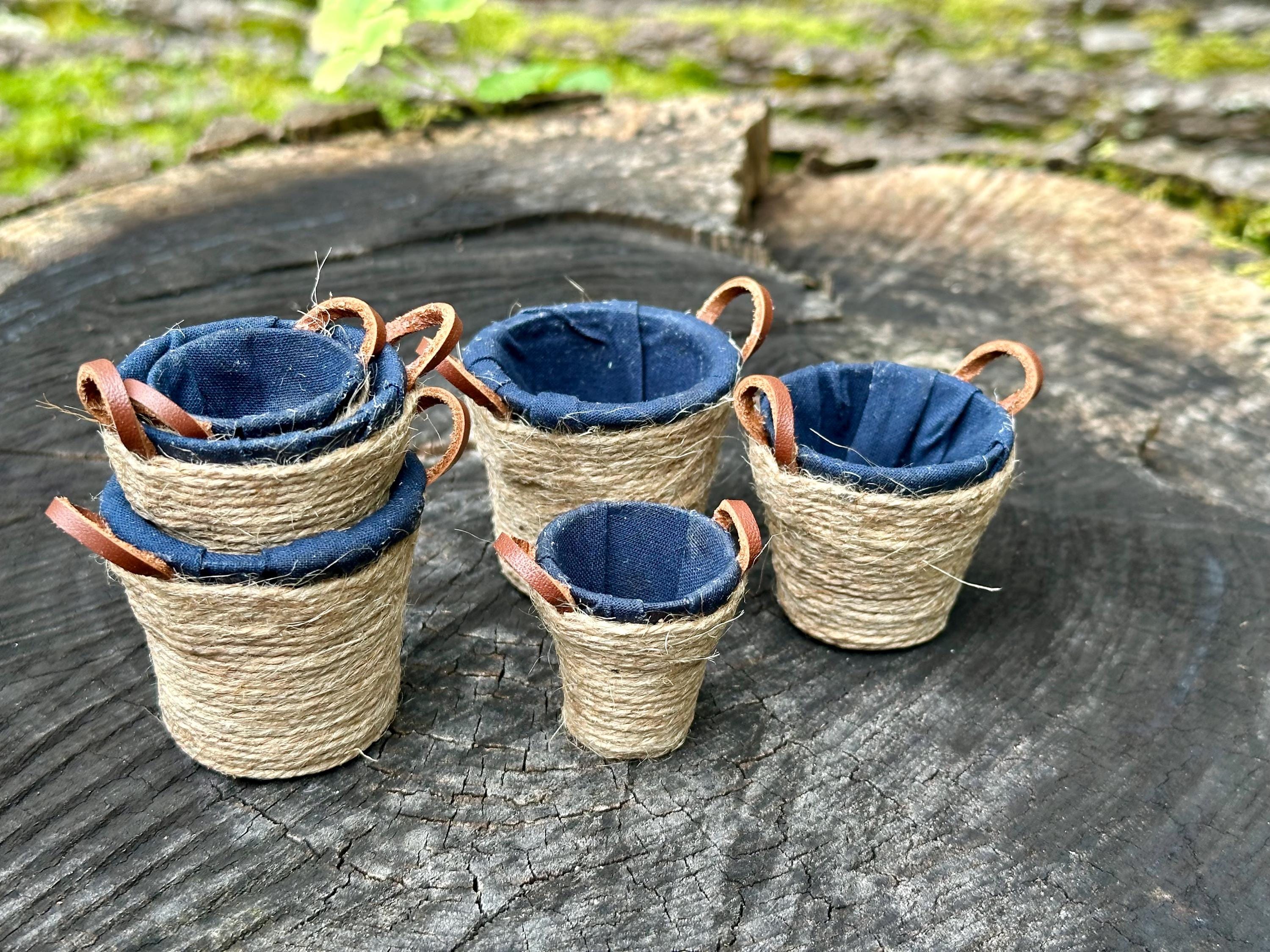 Mini Rope Basket Miniature Dollhouse Rope Baskets With Fabric, NAVY BLUE, Miniature ...