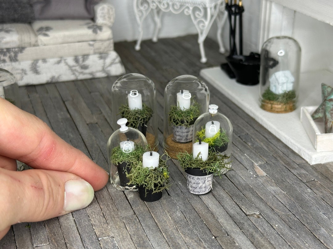 Miniature Dollhouse Black Potted Candle in a Bell Jar or Cloche, Mini ...