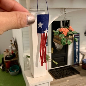 Miniature dollhouse wind sock, dollhouse accessory for summer, 4th of July, miniature decoration, dollhouse porch, miniature flag