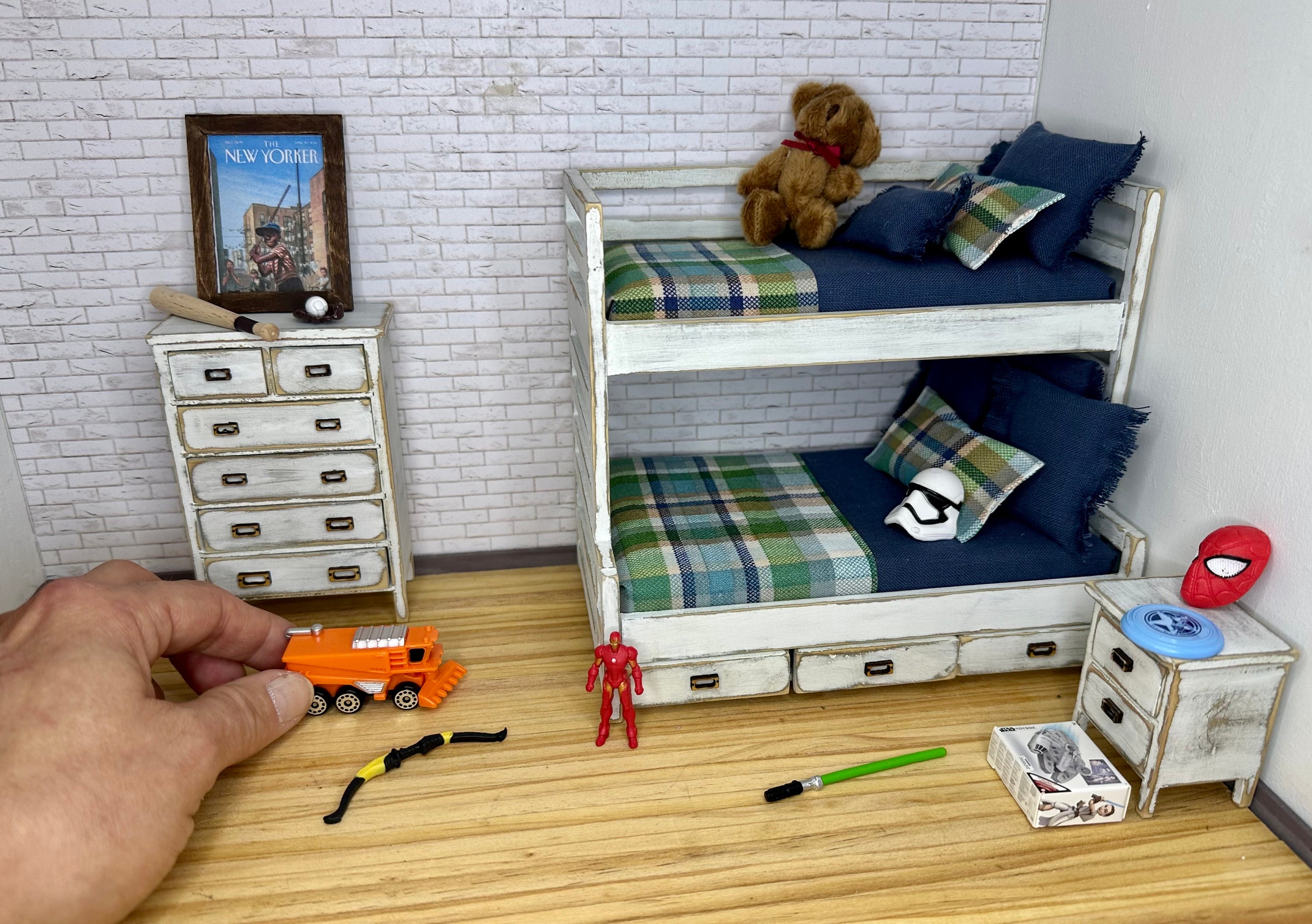Miniature Dollhouse Bedroom Set, Miniature Bunk Beds, Bedroom