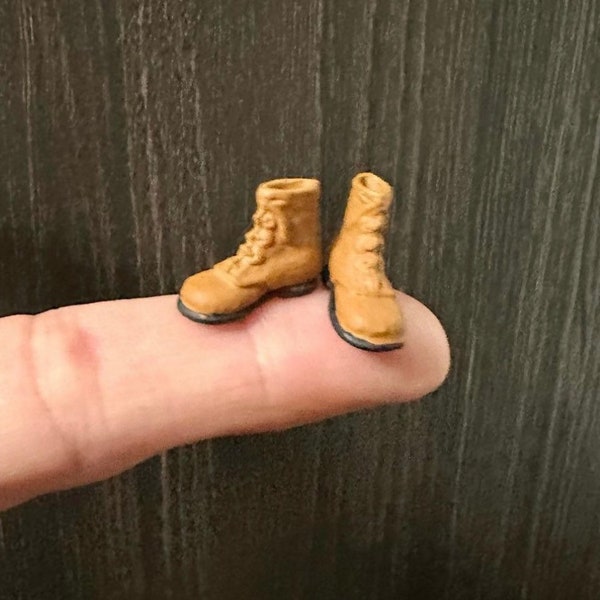 Miniature dollhouse boots, work boots, military boots, dollhouse shoes