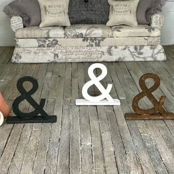 Miniature dollhouse decor, Ampersand stand or shelf sitter, & sign