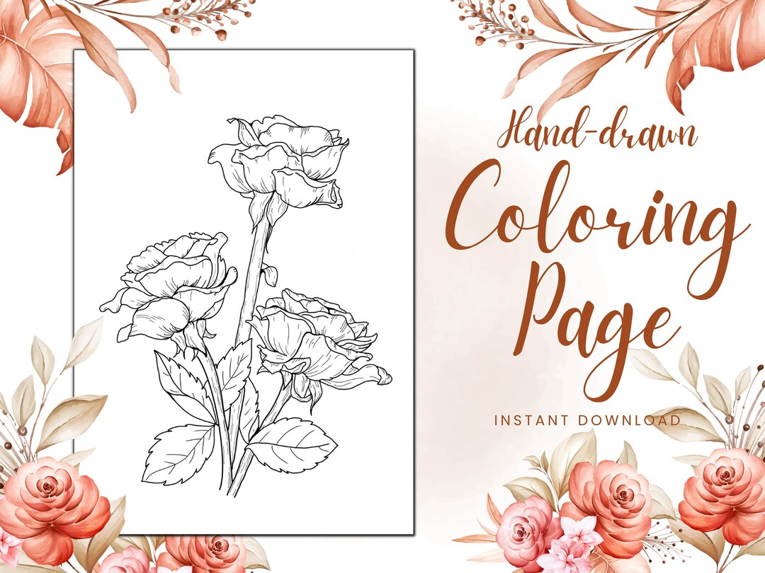 Classy Rose Coloring Page Aesthetic Rose Coloring Digital - Etsy