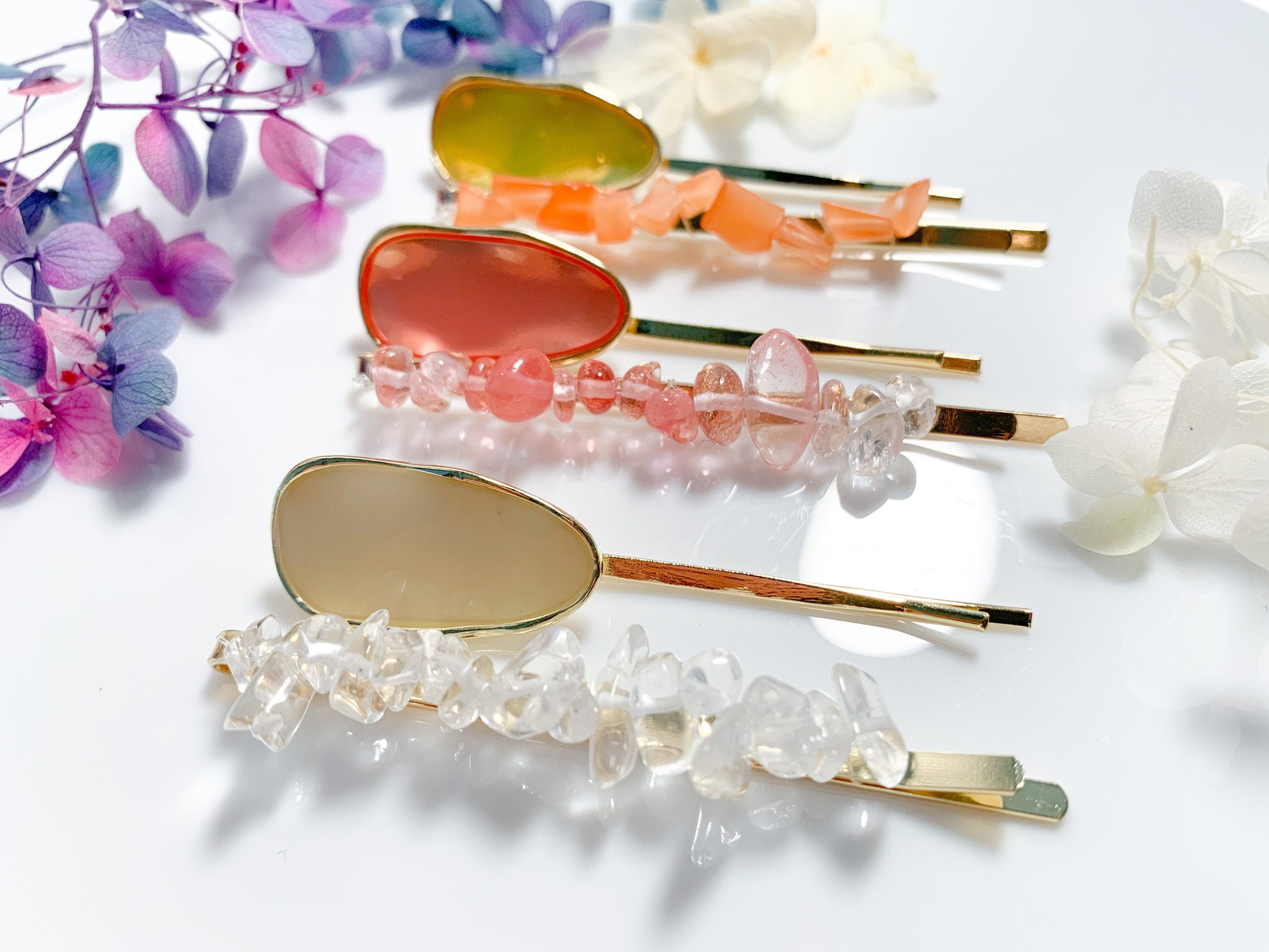 SALE Gemstone Hair Clips Set of 6 Crystal Stones Barrettes Etsy