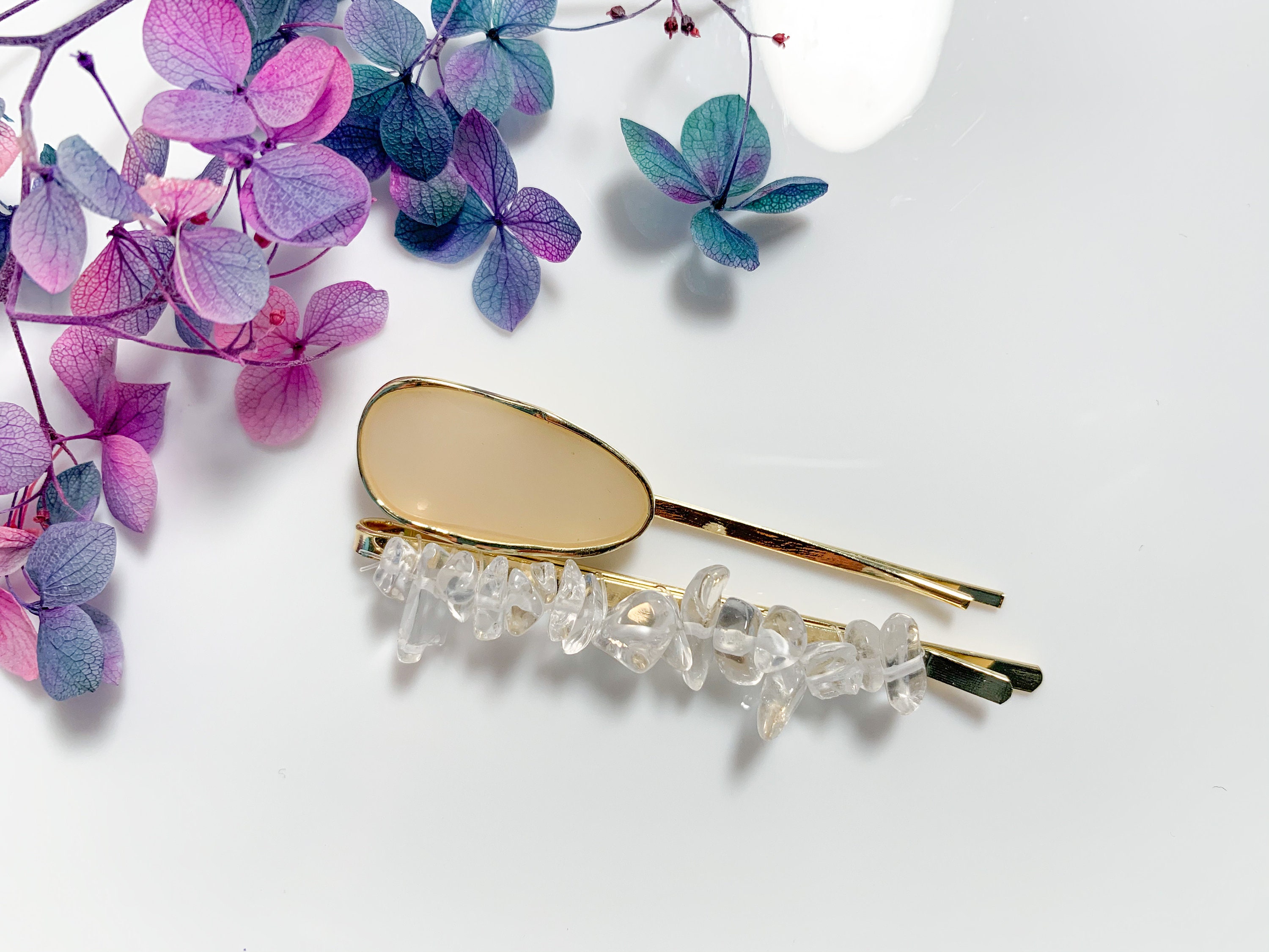 SALE Gemstone Hair Clips Set of 6 Crystal Stones Barrettes Etsy