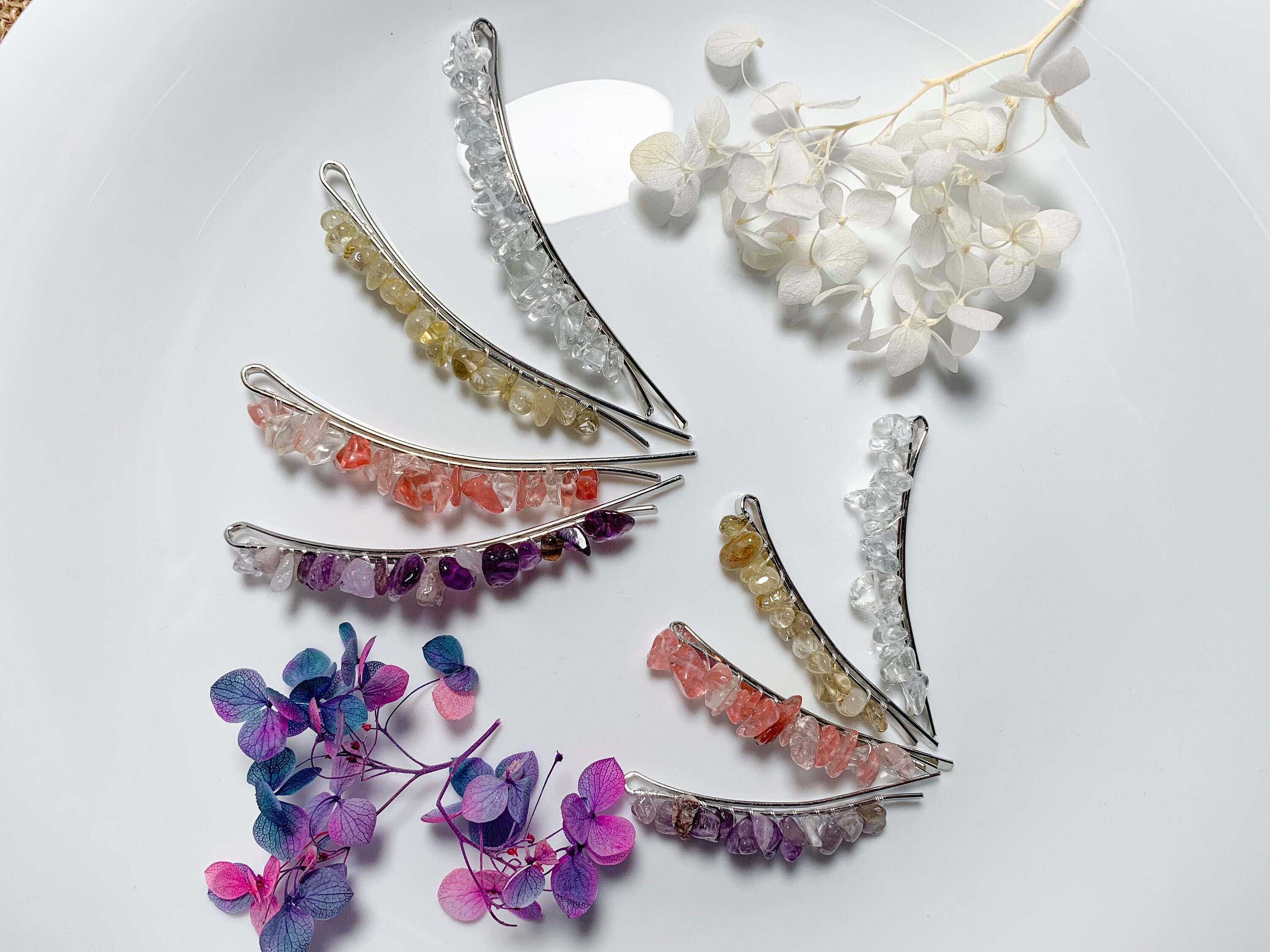 SUMMER SALE Crystal Hair Clips Set 2 lengths Gemstones Etsy