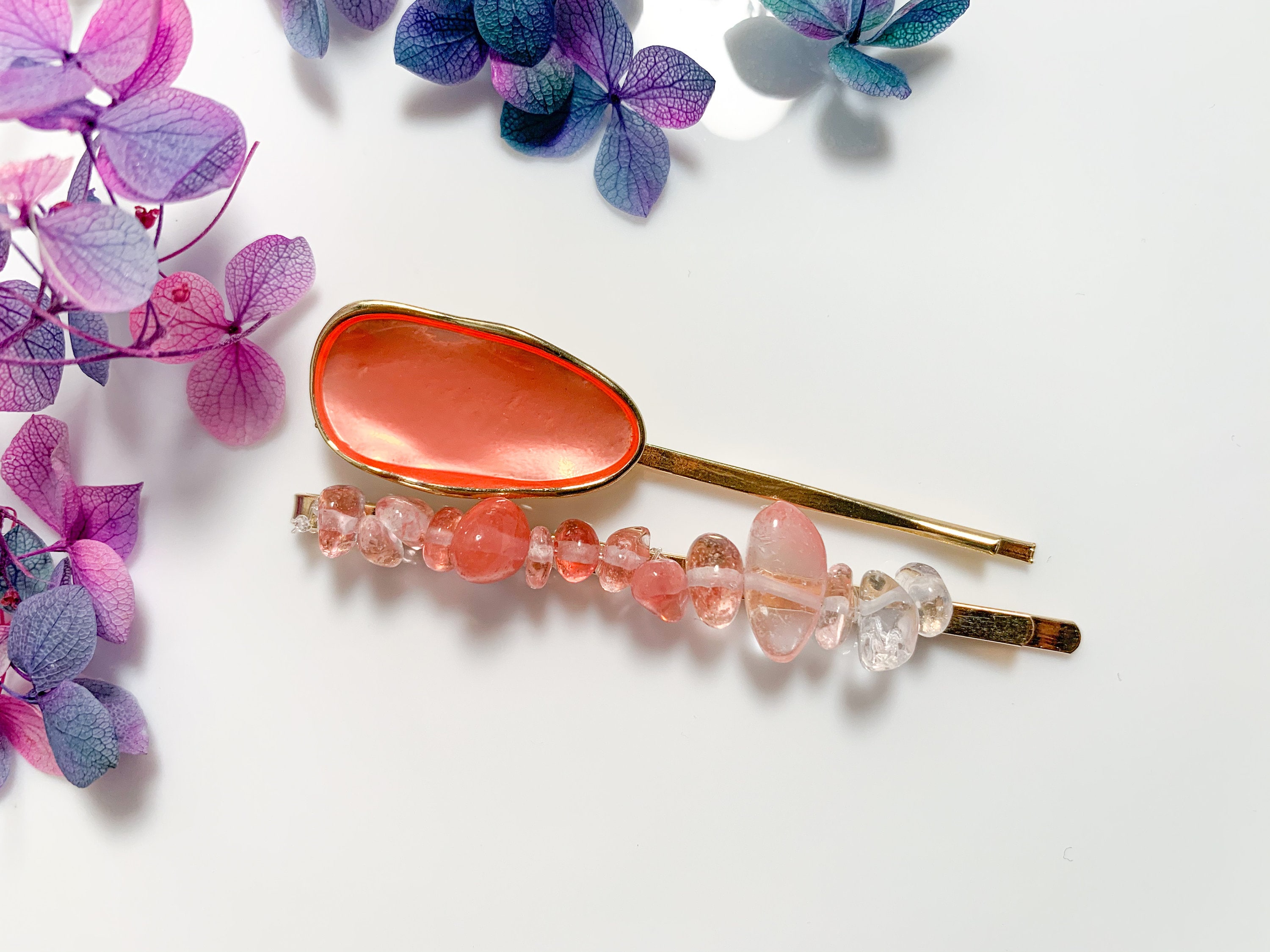 SALE Gemstone Hair Clips Set of 6 Crystal Stones Barrettes Etsy