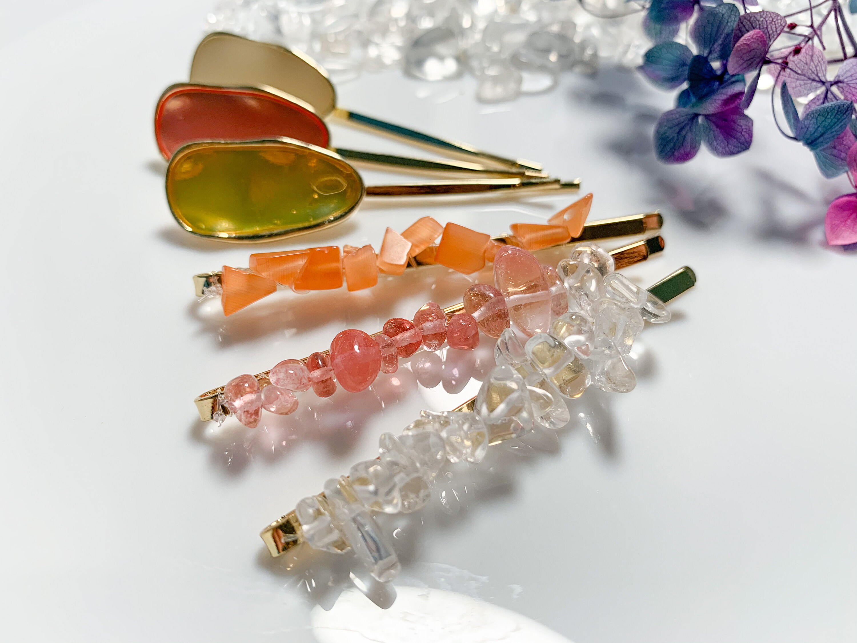 SALE Gemstone Hair Clips Set of 6 Crystal Stones Barrettes Etsy