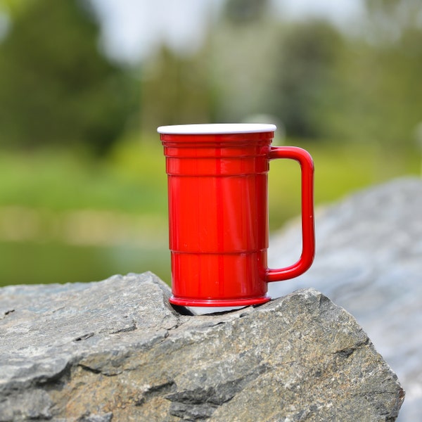 Reusable 24 oz Red Beer Mug - Made of BPA & Phthalates Free ABS Plastic, Dishwasher Safe - Ideal for Camping, Travel and Parties