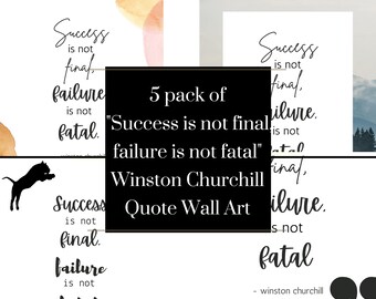 Cita motivacional paquete de 6 El éxito no es el fracaso final no es fatal arte de pared minimalista imprimible cita de winston churchill
