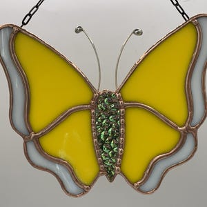 Handmade Stained Glass Butterfly Window Hanging, Dichroic Glitter