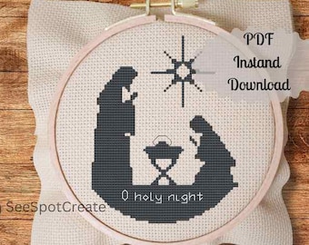 Nativity Cross Stitch Pattern Silhouette Ornament Christmas PDF instant download digital counted chart easy o holy night embroidery