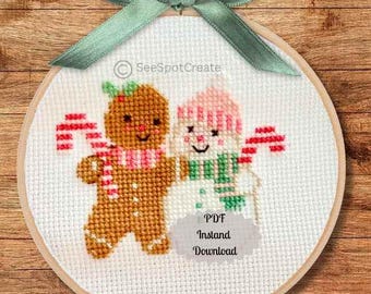 Kreuzstichmuster Weihnachten Ornament Weihnachtskugel Lebkuchenmann Schneemann Zuckerstange PDF Stickerei klein einfach