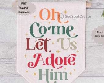 Kreuzstichmuster Weihnachten Kreuzstichmuster Jesus Oh Let Us Adore Him religiöses Krippenlied PDF Weihnachtsstickerei xstitch Easy für Anfänger Wandkunst