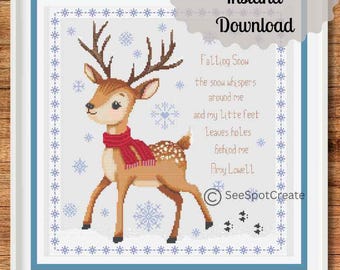 Winter Rentier Kreuzstich Stickmuster Stickvorlage Weihnachten Stickbild Hirsch Stickvorlage Stickbild