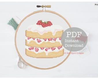 Kreuzstichmuster Erdbeerkuchen (Digitales PDF) Kreuzstichmuster: Erdbeerkuchen Kreuzstichmuster