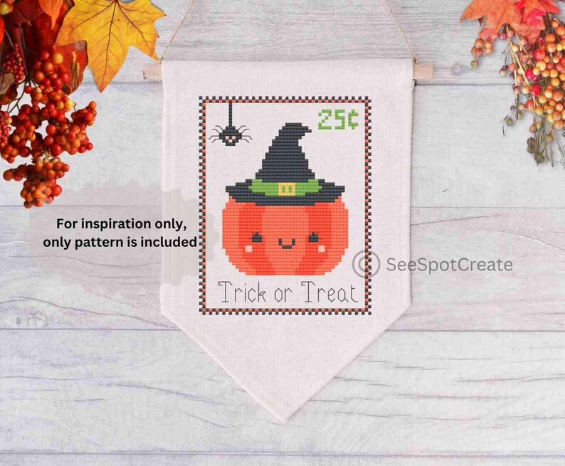 Halloween Pumpkin Cross Stitch Pattern Postage Cute Jack O Lantern ...