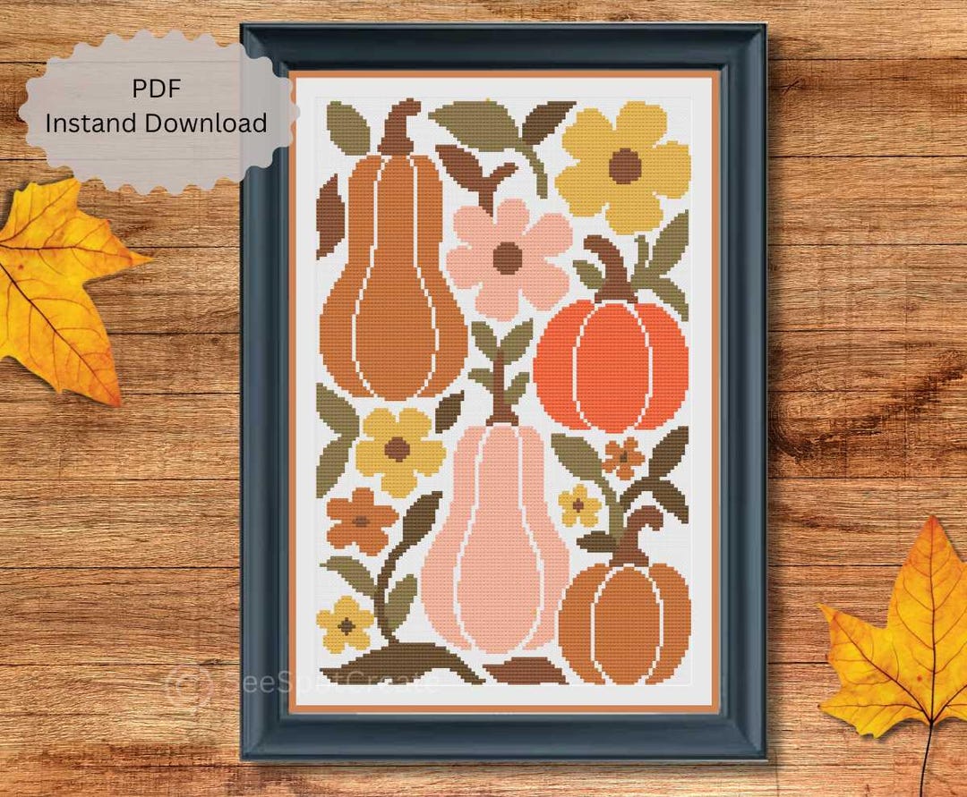 Halloween Pumpkin Cross Stitch Pattern Fall Autumn Boho Digital ...