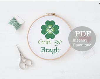 Erin Go Bragh Kreuzstichmuster / Irisches Kleeblatt St. Patrick's Day / PDF Digital Download / Irland für immer