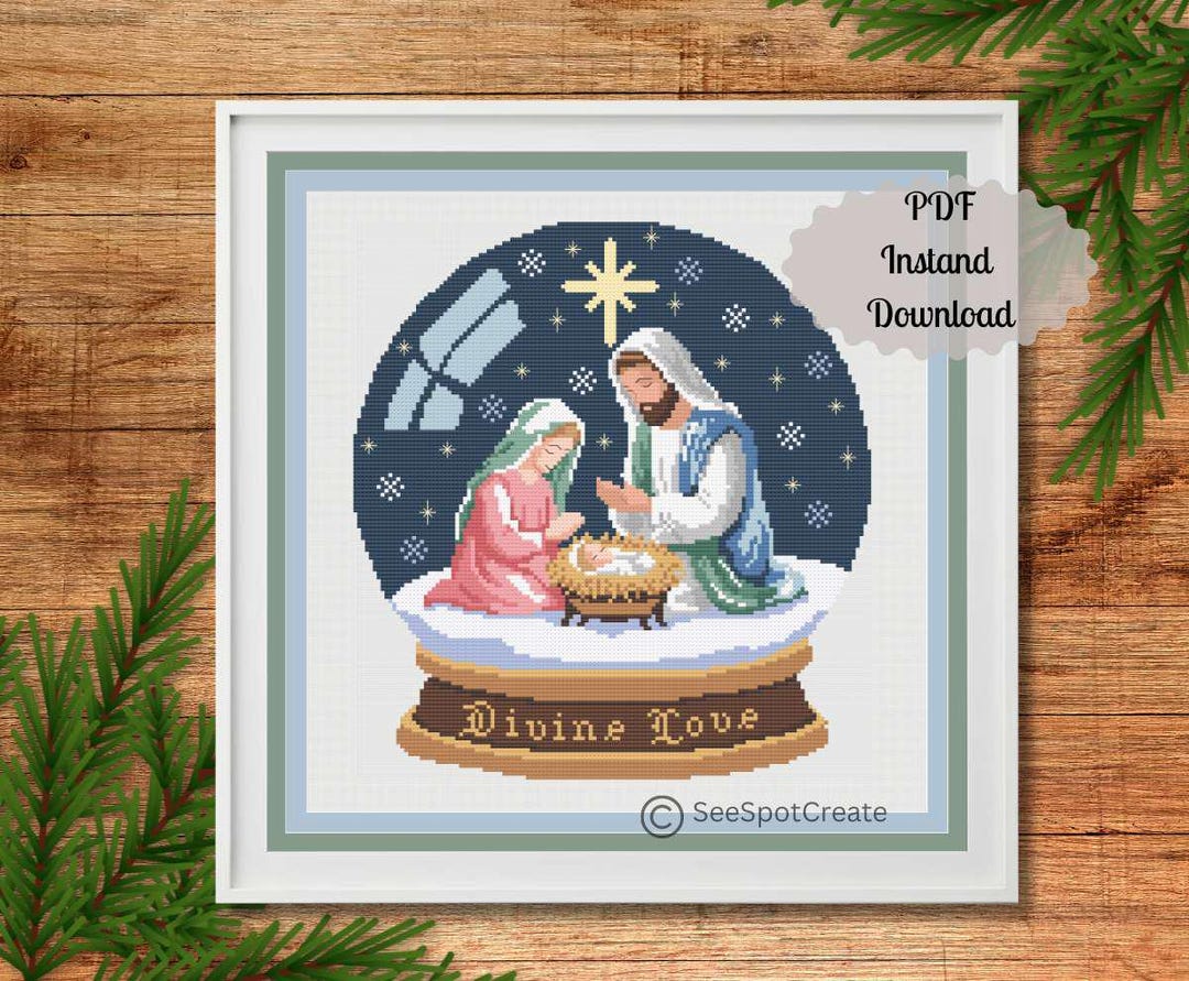 Nativity Cross Stitch Pattern Snowglobe Snow Globe Christmas Religious ...